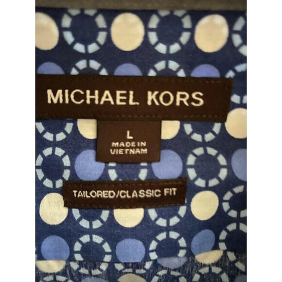 Michael Kors Tailored Fit Blue Button Front Shirt Large Contrast Collar Cuffs - Picture 10 of 12